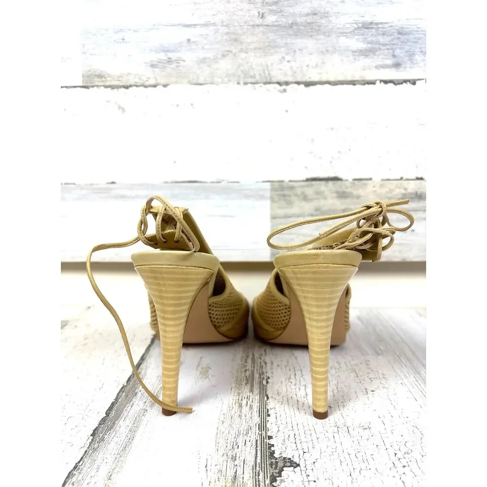 J. Crew Womens 8.5 Golden Tan Open-Toe Slingback Cutout Tie Dress Heels NEW